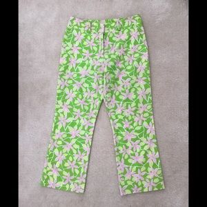 Lily Pulitzer pink and green floral cropped pants